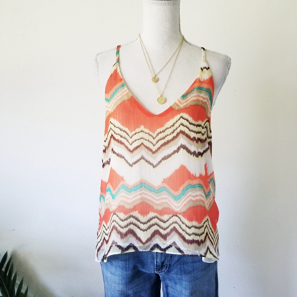 Millau Sedona Orange Tan Layered Swing Tank Top M